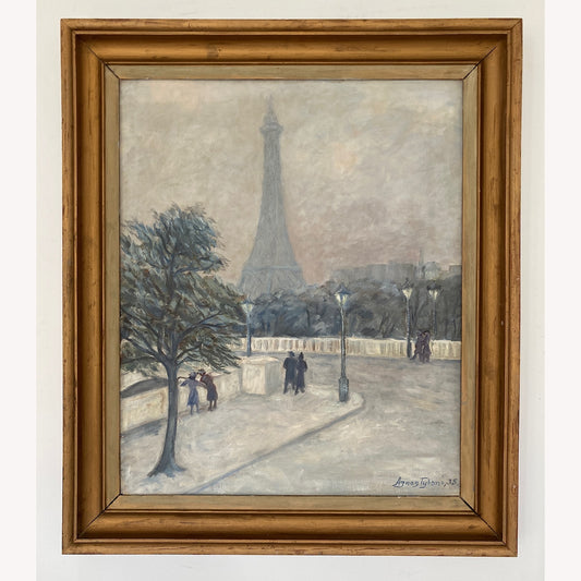 Reserved - Paris Eiffel Tower - Atmospheric Vintage Original Oil on Board Dated 1938