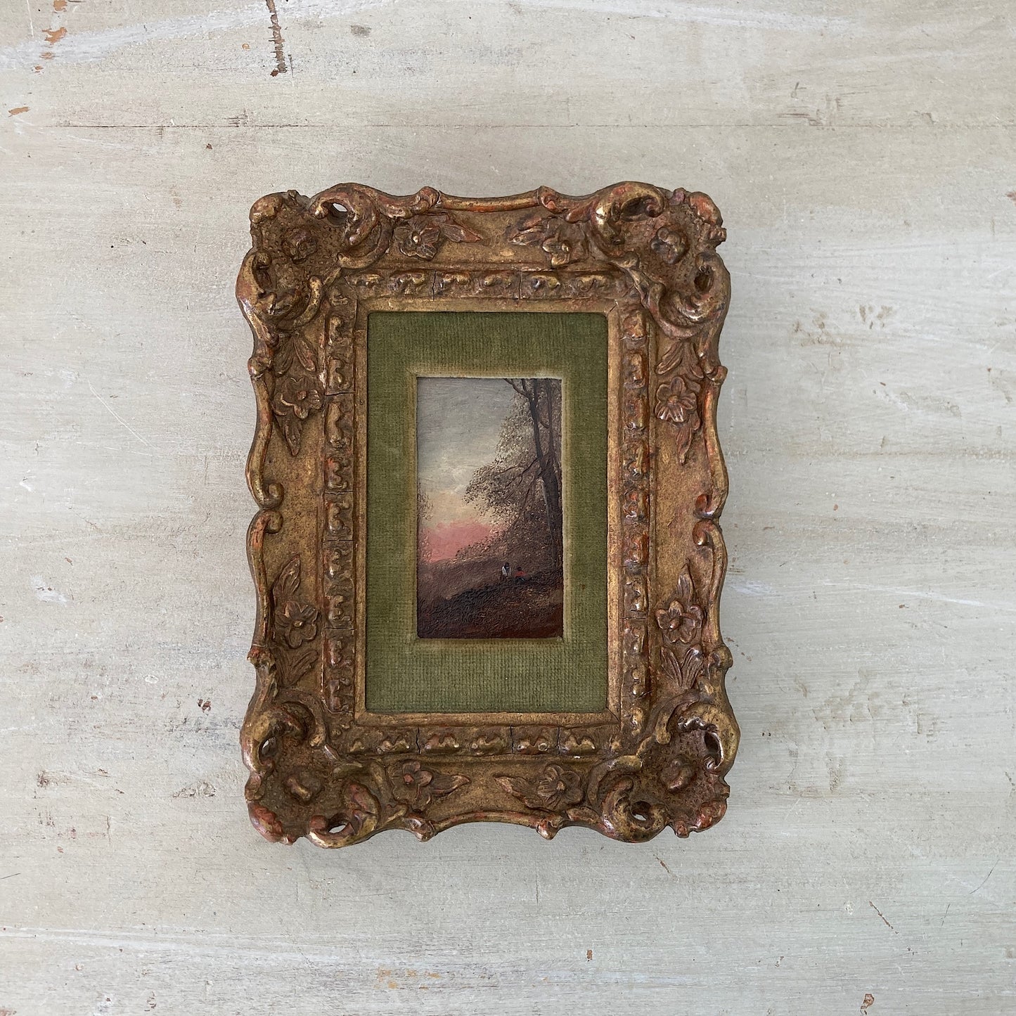 Gathering Wood - Antique Miniature Original Oil Painting - British Artist
