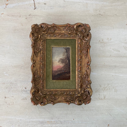 Gathering Wood - Antique Miniature Original Oil Painting - British Artist
