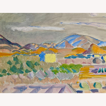 Spanish Landscape - Large Vintage Mid Century Expressionist Mediterranean Landscape Framed Oil on Canvas