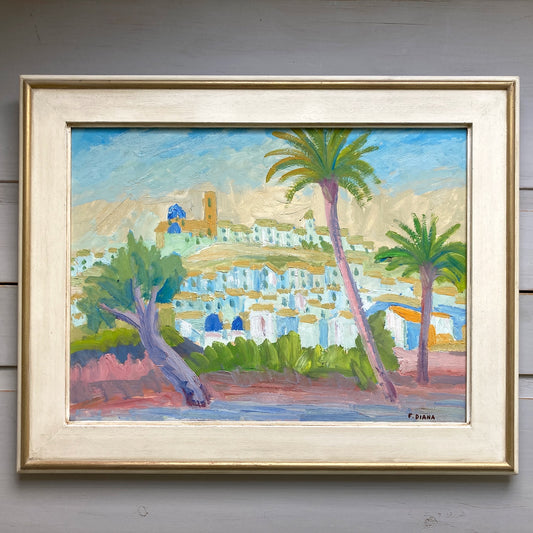 French Riviera Townscape - Vintage French Original Oil on Board by Francois Diana (1903-1993)