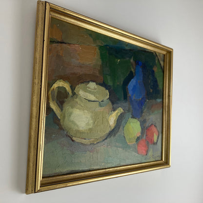 The Studio Table - Vintage Mid Century Modern Scandinavian Original Oil Painting