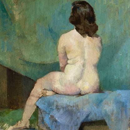 Gentle Rest – Study of the Female Form Vintage Oil on Board Painting