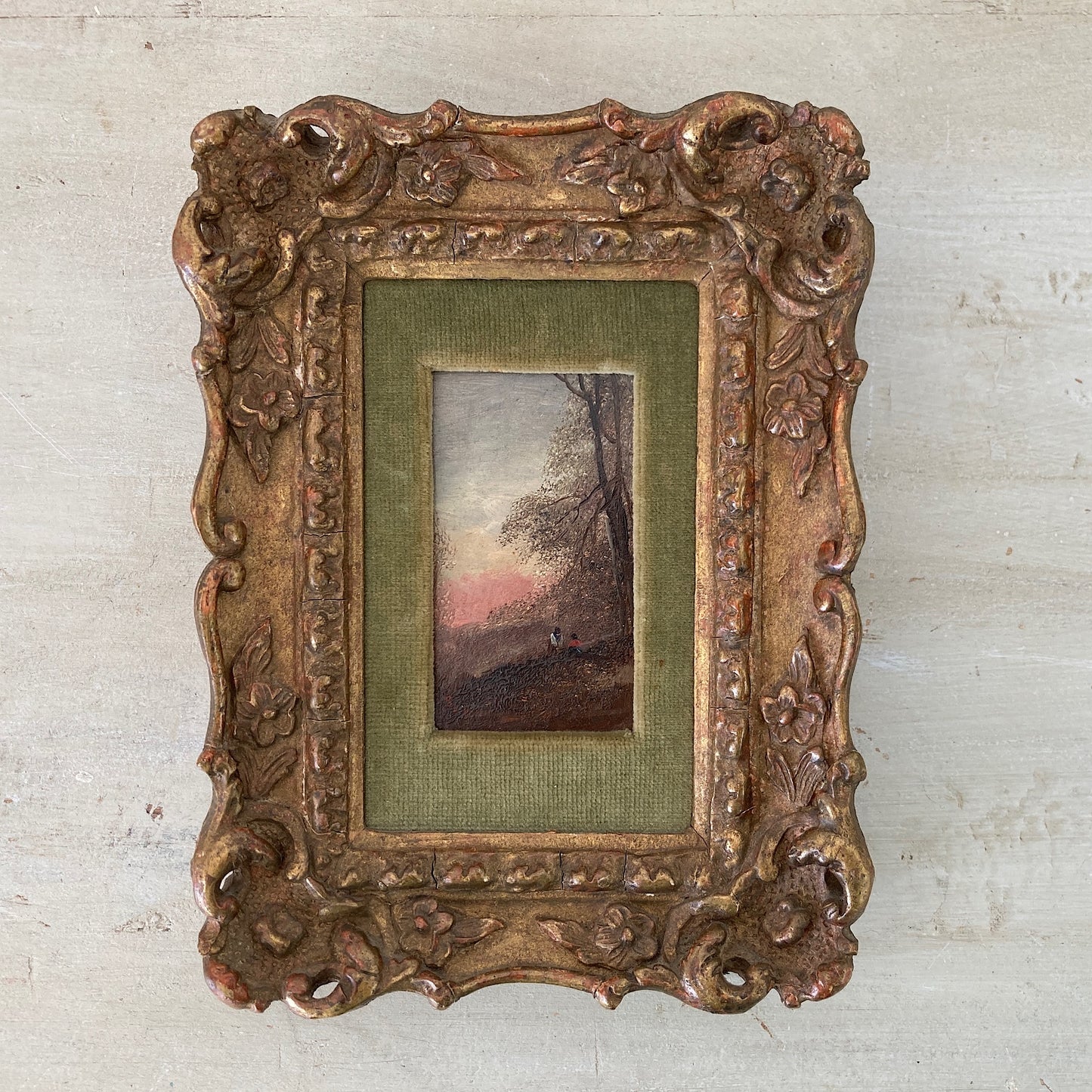 Gathering Wood - Antique Miniature Original Oil Painting - British Artist