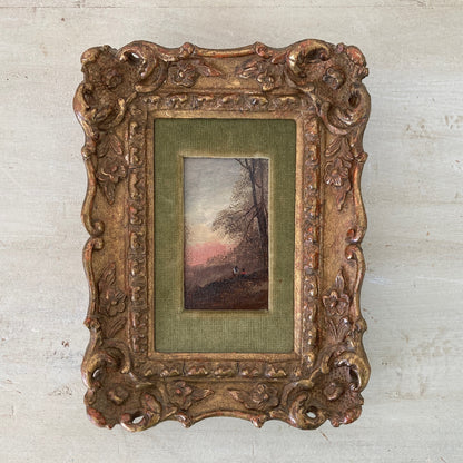 Gathering Wood - Antique Miniature Original Oil Painting - British Artist