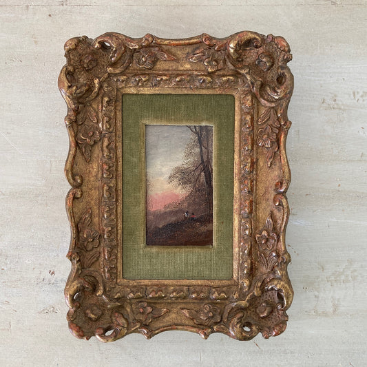 Gathering Wood - Antique Miniature Original Oil Painting - British Artist