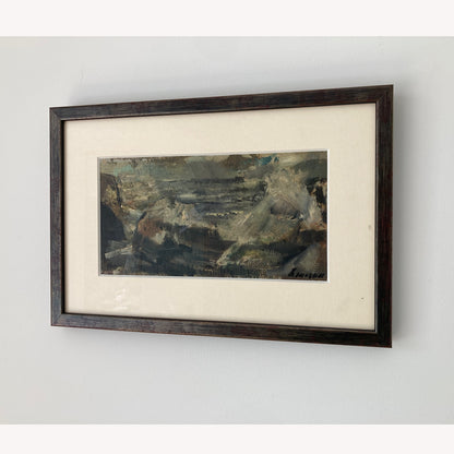 Waves on the Shore - Vintage Mid Century Modern Scandinavian Original Coastal Oil Painting