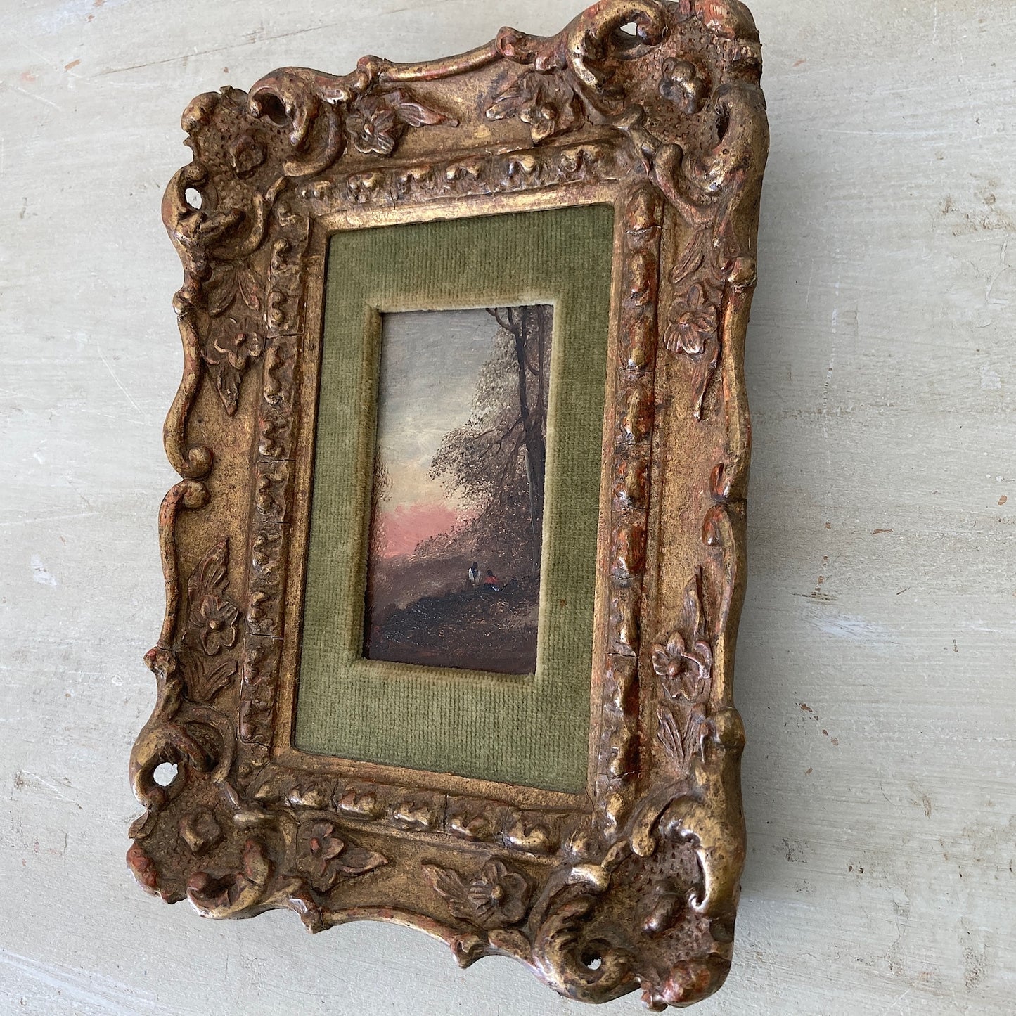 Gathering Wood - Antique Miniature Original Oil Painting - British Artist