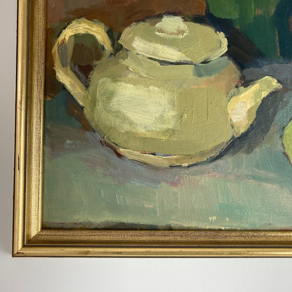 The Studio Table - Vintage Mid Century Modern Scandinavian Original Oil Painting