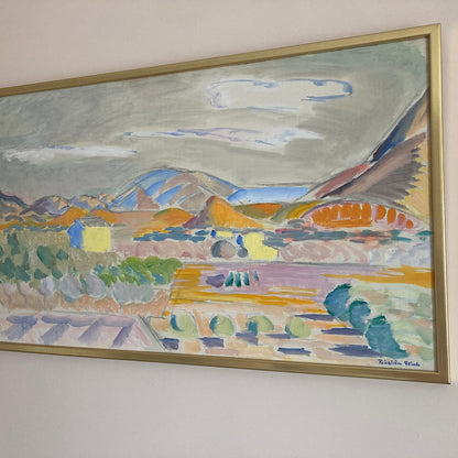 Spanish Landscape - Large Vintage Mid Century Expressionist Mediterranean Landscape Framed Oil on Canvas