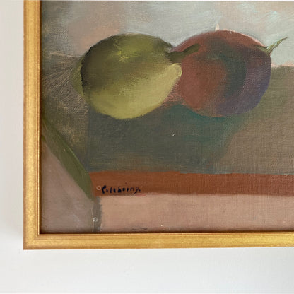 Still Life of Pears - Vintage Mid Century Modern Scandinavian Original Oil Painting