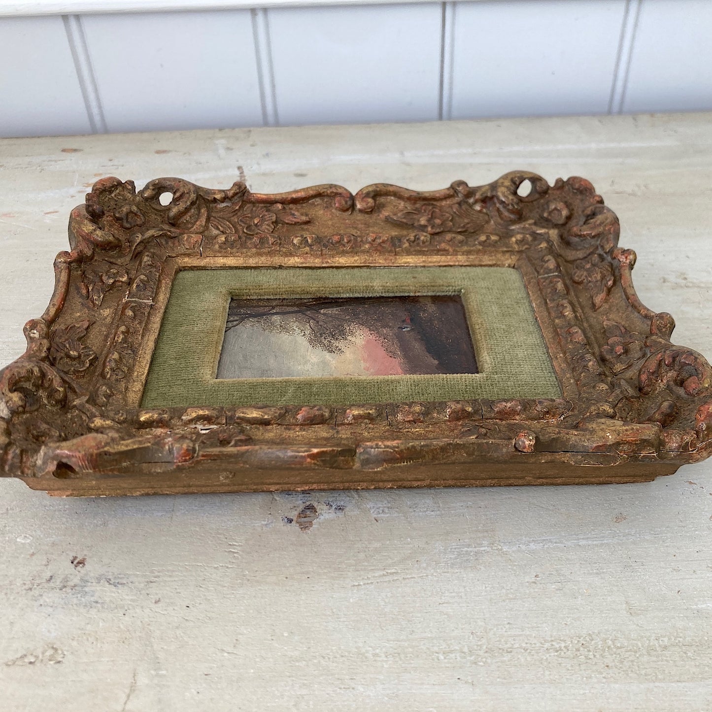 Gathering Wood - Antique Miniature Original Oil Painting - British Artist