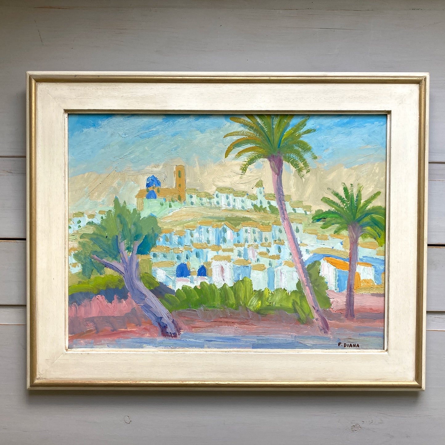 French Riviera Townscape - Vintage French Original Oil on Board by Francois Diana (1903-1993)