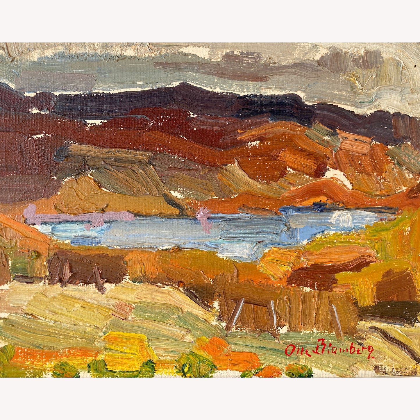 Impressionist Landscape - Vintage Mid Century Oil on Board Original Painting of a Natural Landscape with Lake - Scandinavian 1964