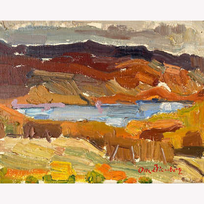 Impressionist Landscape - Vintage Mid Century Oil on Board Original Painting of a Natural Landscape with Lake - Scandinavian 1964