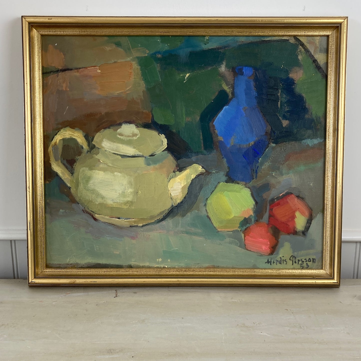 The Studio Table - Vintage Mid Century Modern Scandinavian Original Oil Painting