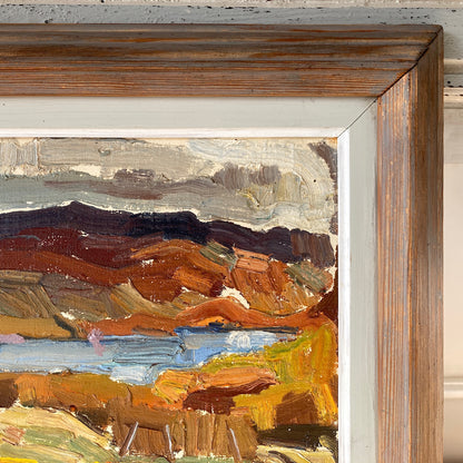 Impressionist Landscape - Vintage Mid Century Oil on Board Original Painting of a Natural Landscape with Lake - Scandinavian 1964