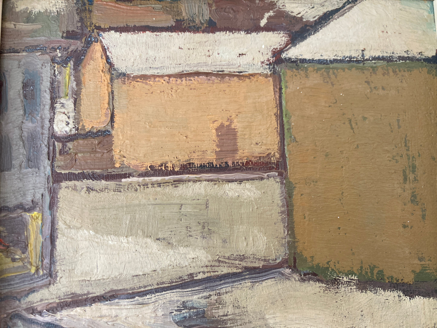 Mid Century Scandinavian Street View Oil Painting – Original Vintage Art