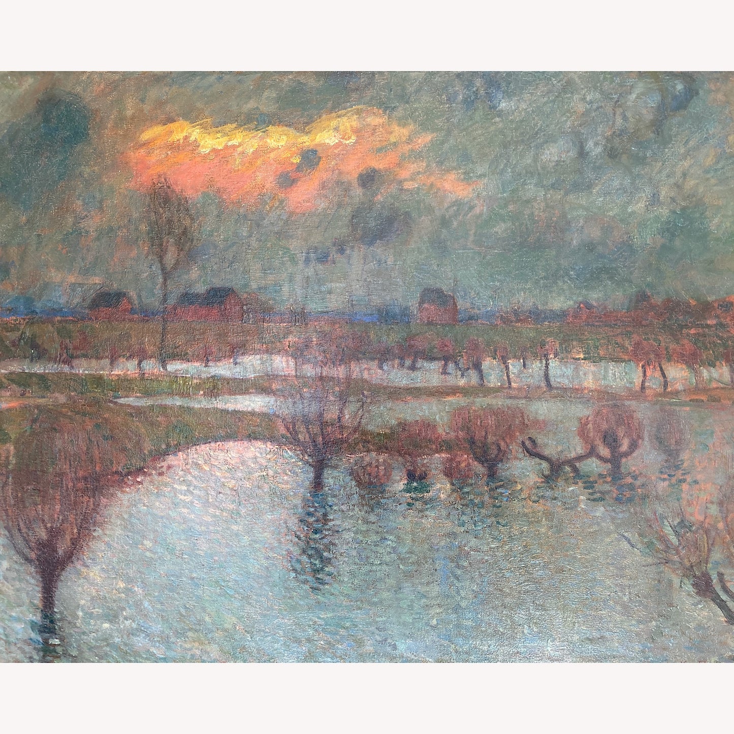 Dusk over Water - Antique Oil on Canvas Painting by Listed Artist Carl Schmitz-Pleis (1877-1943) Large Impressionist Antique Painting