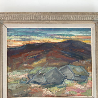 Shepherds Huts - Medium Vintage Mid Century Modern Scandinavian Original Oil Painting