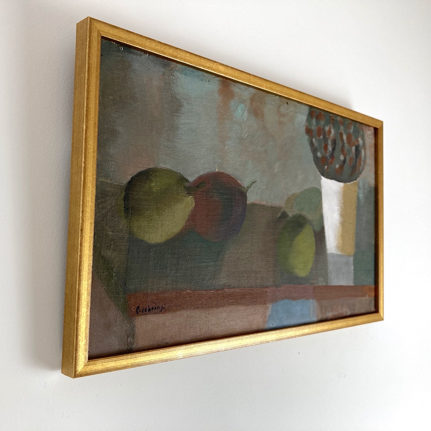 Still Life of Pears - Vintage Mid Century Modern Scandinavian Original Oil Painting