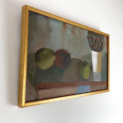 Still Life of Pears - Vintage Mid Century Modern Scandinavian Original Oil Painting