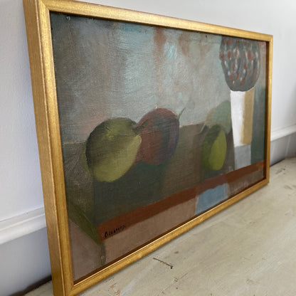 Still Life of Pears - Vintage Mid Century Modern Scandinavian Original Oil Painting