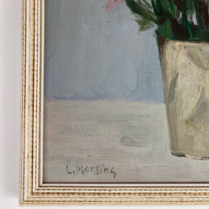 Campanula Flowers - Vintage Mid Century Modern Scandinavian Original Oil Painting by Leopold Morsing