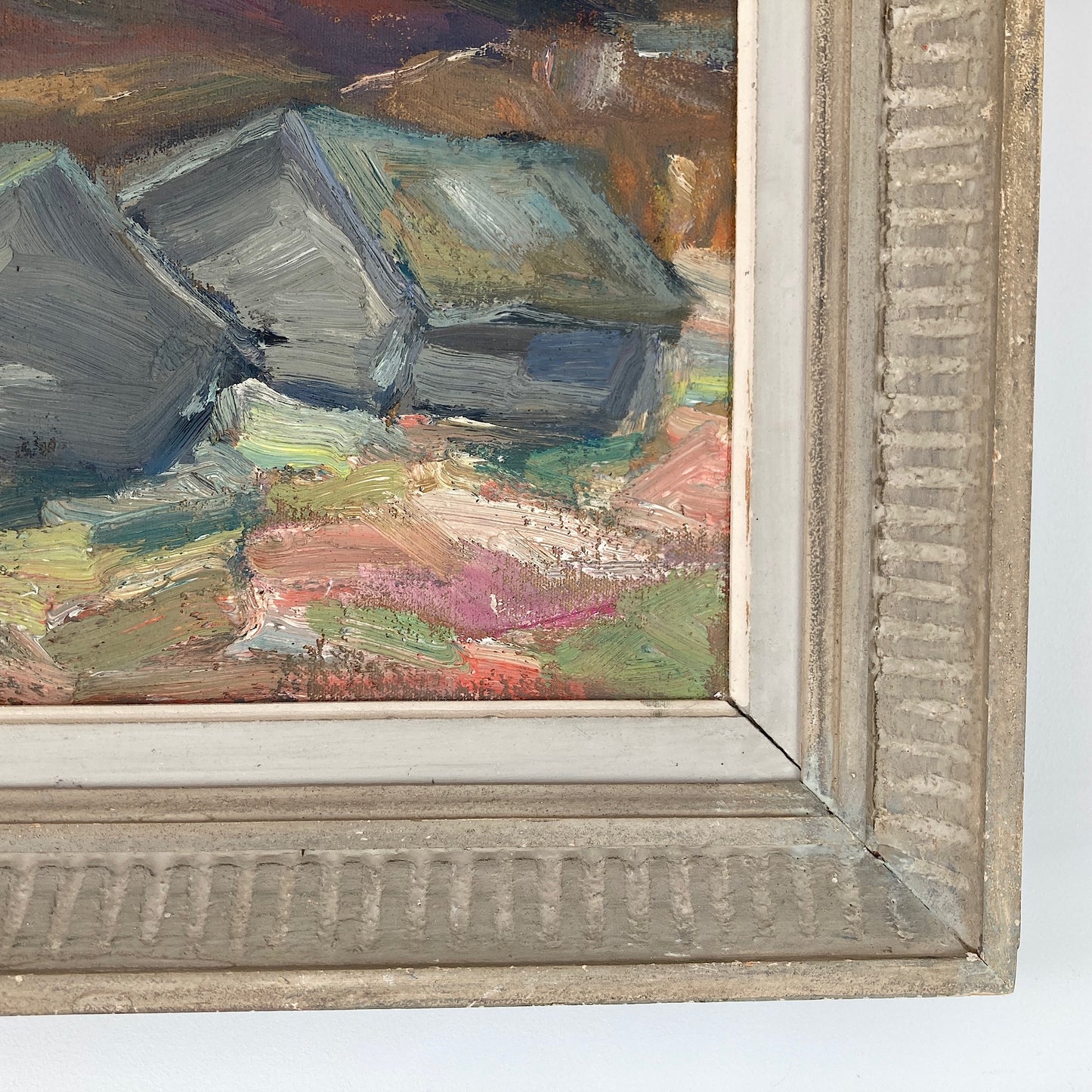 Shepherds Huts - Medium Vintage Mid Century Modern Scandinavian Original Oil Painting