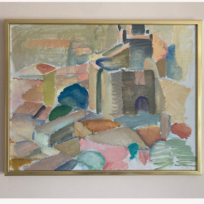 Tuscan Landscape - Vintage Mid Century Expressionist Italian Tuscany Landscape Framed Oil on Canvas