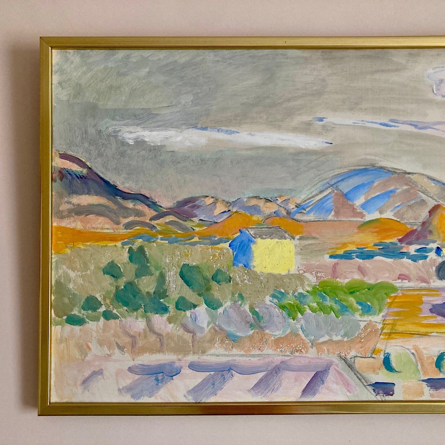 Spanish Landscape - Large Vintage Mid Century Expressionist Mediterranean Landscape Framed Oil on Canvas