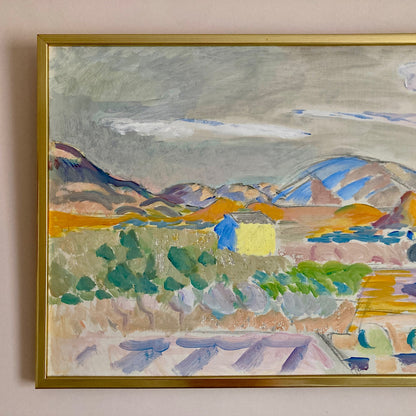Spanish Landscape - Large Vintage Mid Century Expressionist Mediterranean Landscape Framed Oil on Canvas