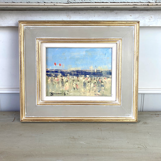 RESERVED Figures on a Beach - Beautiful Vintage French Original Oil on Panel by Walter Beauvais