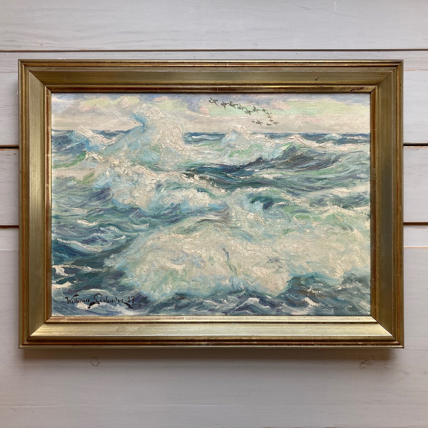 Ocean Waves - Antique Oil on Canvas Painting by William Gislander (1890- 1937)