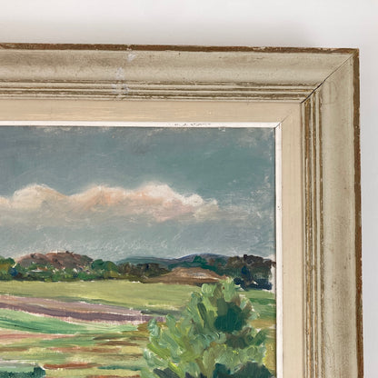 Summer Fields Landscape - Large Vintage Scandinavian Original Oil on Board Painting Dated 1939