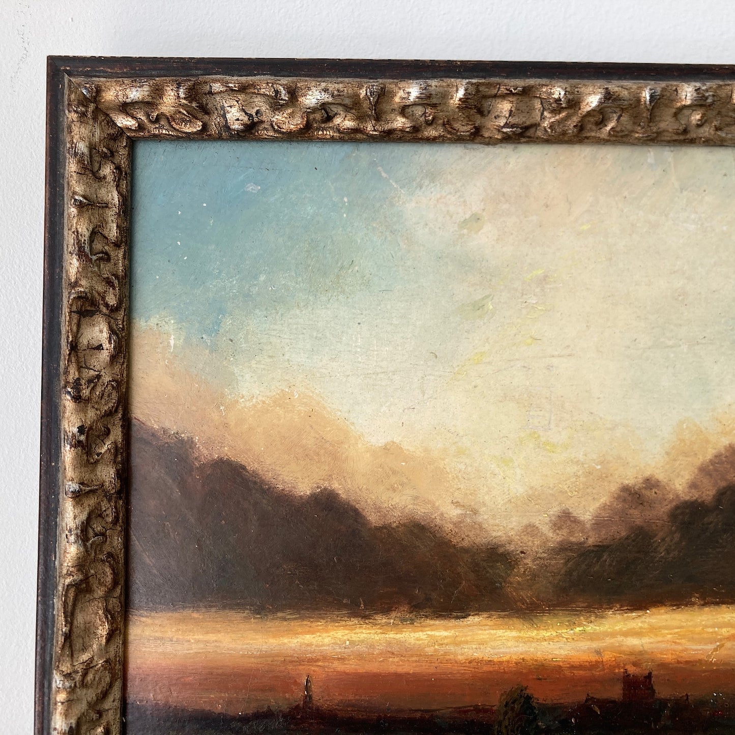 Twilight - Small Antique British Original Oil Painting of Worcester Cathedral