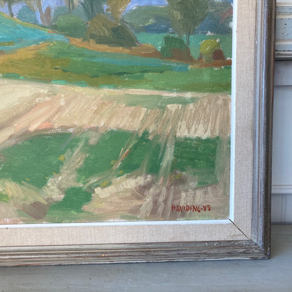 Green Fields - Swedish Mid Century Original Oil on Canvas Framed Painting - Scandinavian Vintage Art