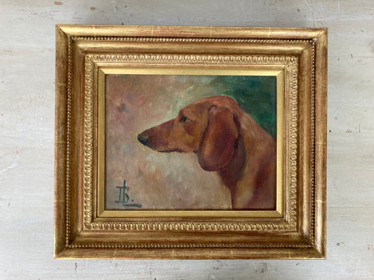 A Study of a Dachshund - Original Vintage Oil on Canvas of a Dachshund Dog - European Vintage Framed Painting