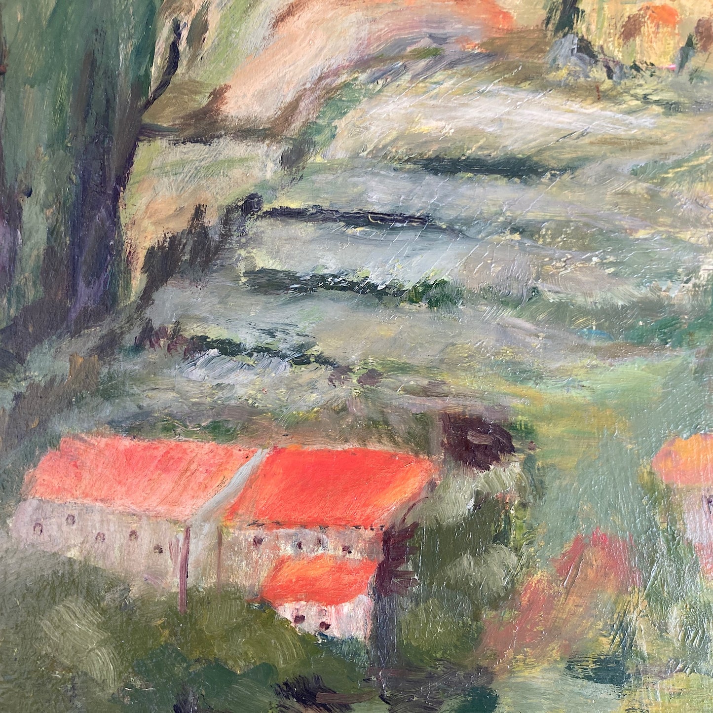 Tuscany - Original Vintage Oil Painting of an Italian Hillside