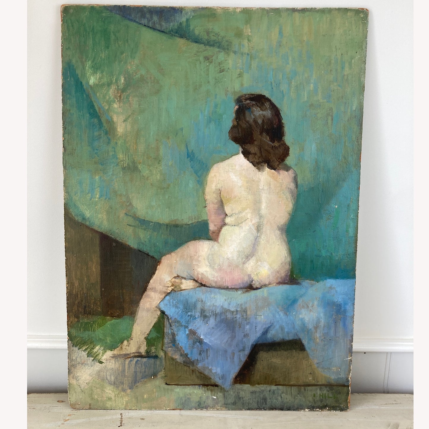 Gentle Rest – Study of the Female Form Vintage Oil on Board Painting