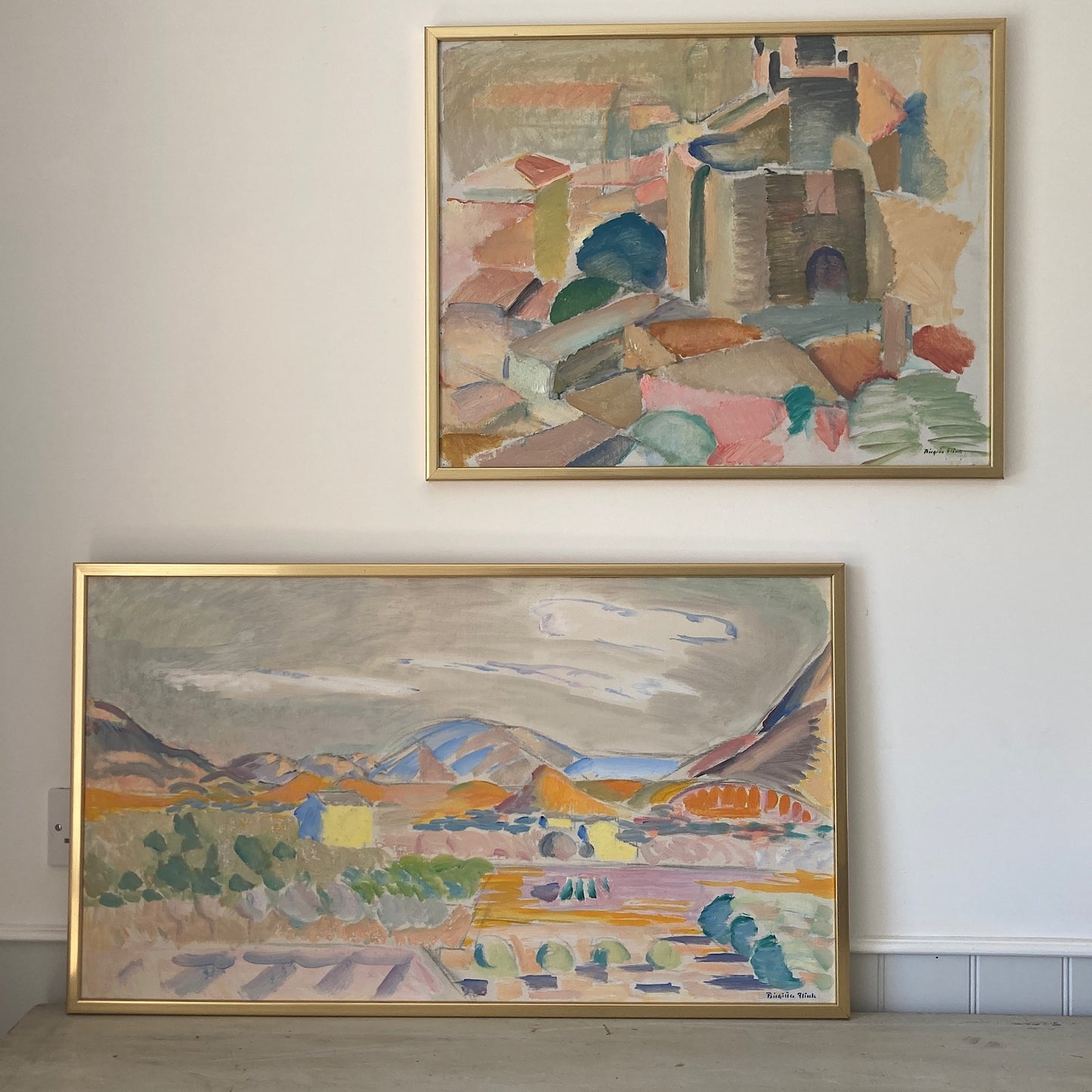 Spanish Landscape - Large Vintage Mid Century Expressionist Mediterranean Landscape Framed Oil on Canvas