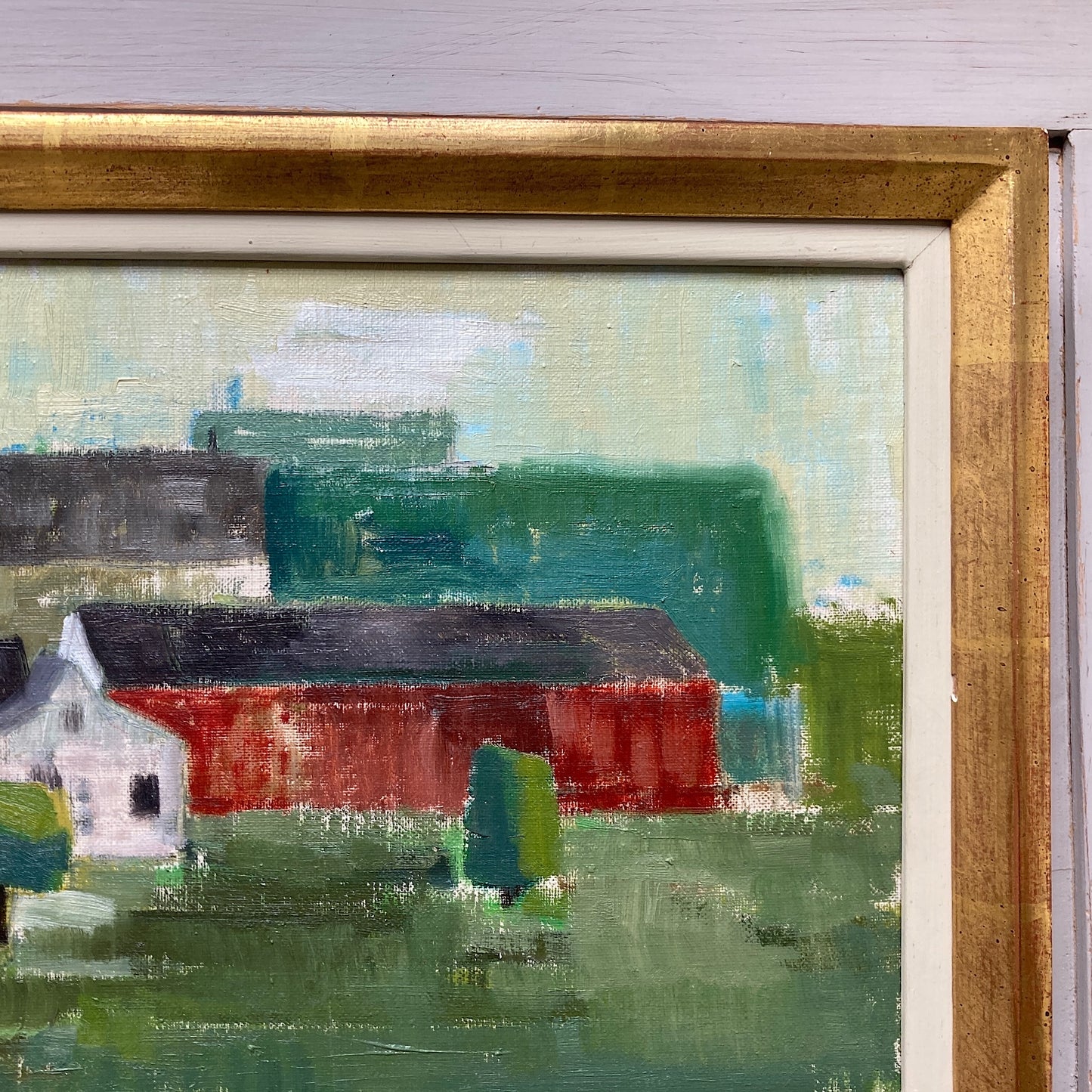 The Hillside Village - Swedish Mid Century Modern Original Oil Painting