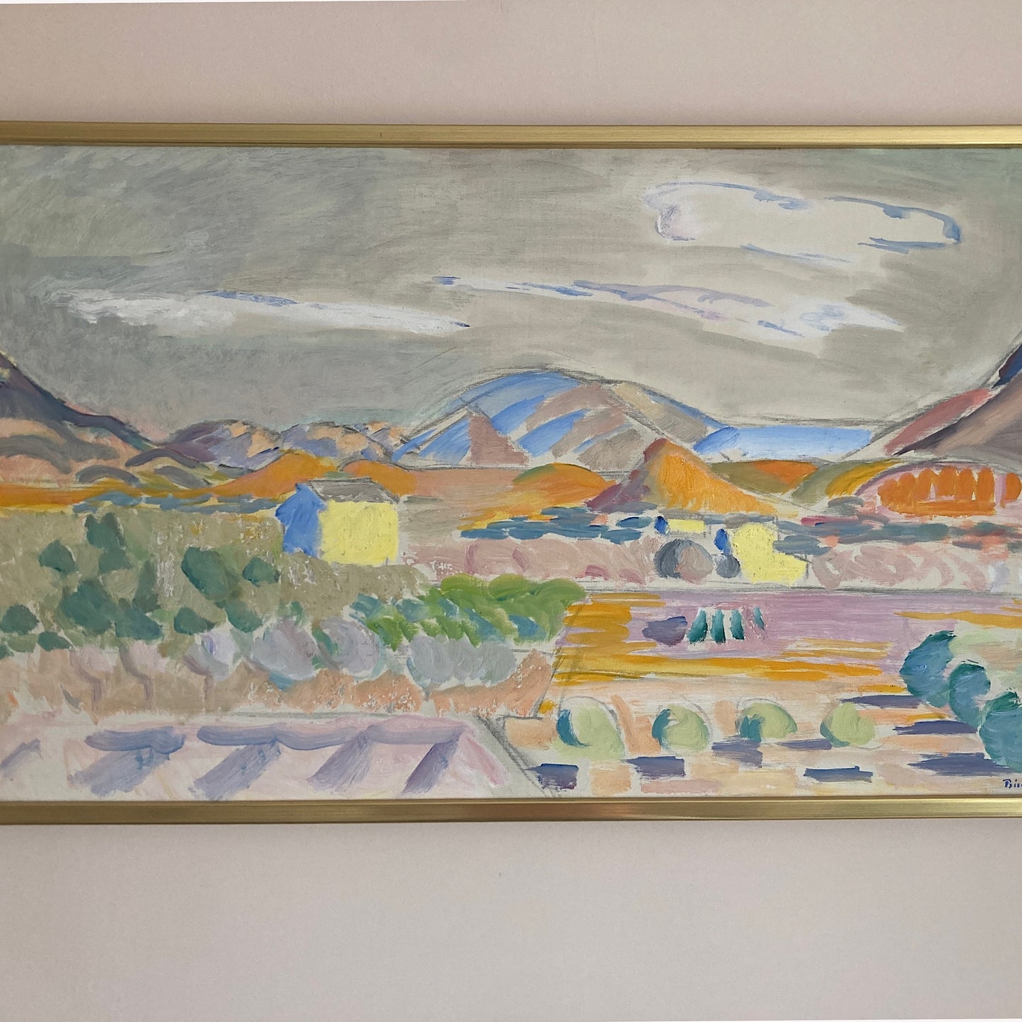 Spanish Landscape - Large Vintage Mid Century Expressionist Mediterranean Landscape Framed Oil on Canvas