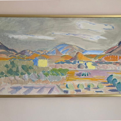 Spanish Landscape - Large Vintage Mid Century Expressionist Mediterranean Landscape Framed Oil on Canvas