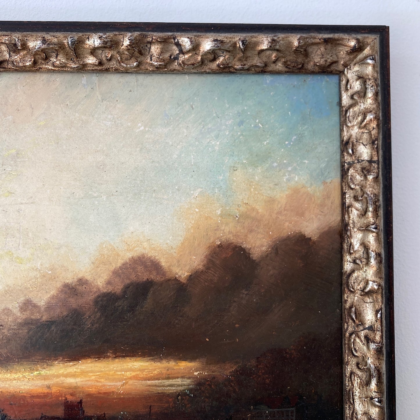 Twilight - Small Antique British Original Oil Painting of Worcester Cathedral