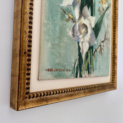 Daffodils Oil Painting – Nan Greacen Impressionist Floral Still Life, Framed Canvas