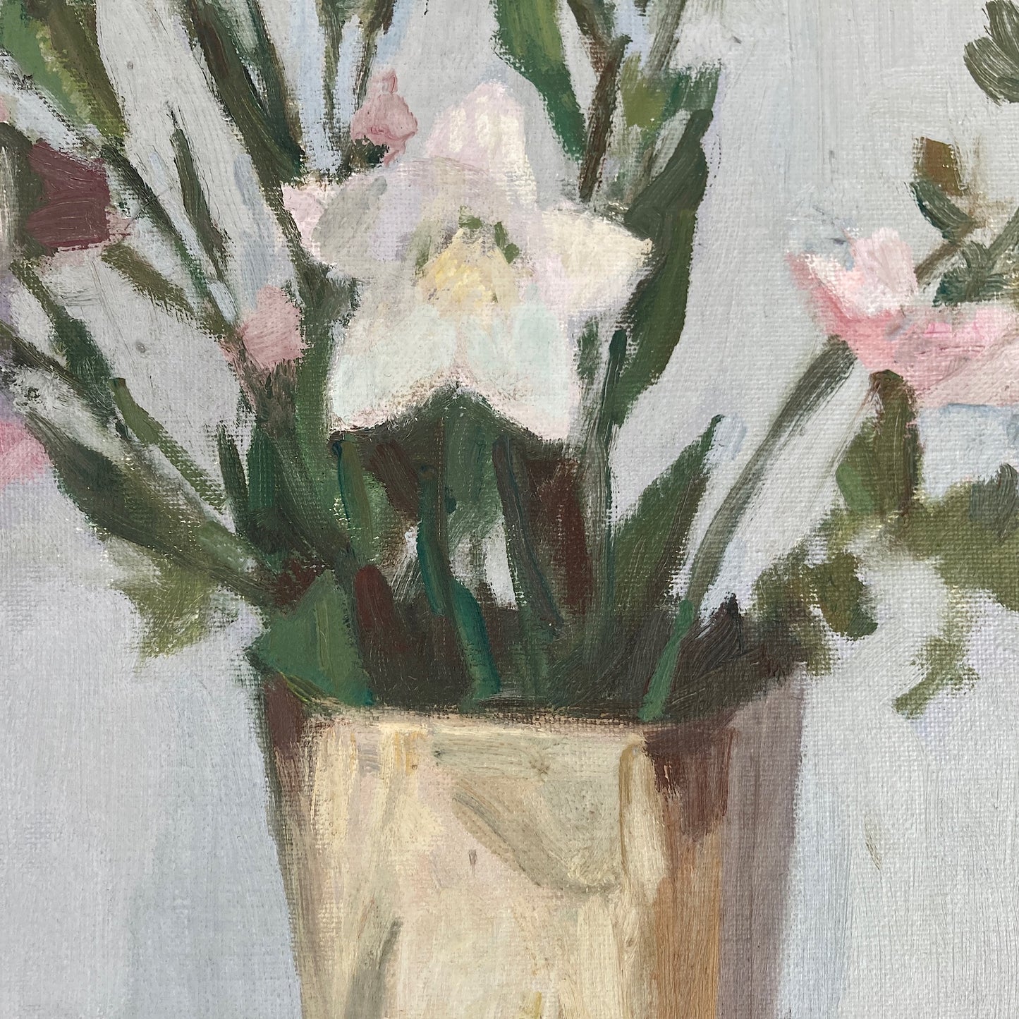 Campanula Flowers - Vintage Mid Century Modern Scandinavian Original Oil Painting by Leopold Morsing
