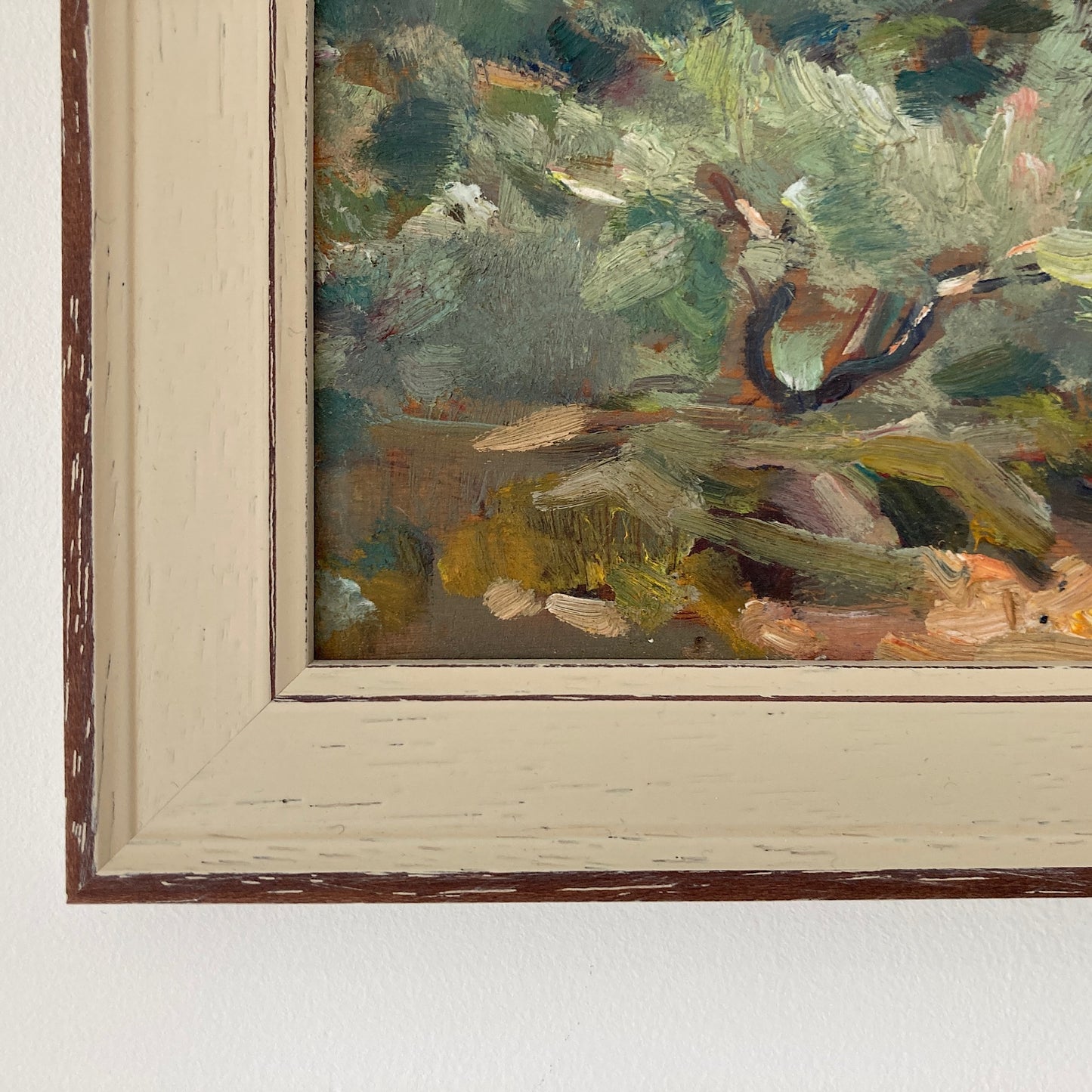 Mediterranean View - Small Original Vintage Spanish Oil Painting of a Bay