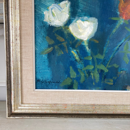 Roses - A MID CENTURY Oil on Board Study of Roses in the Impressionist Style Dated 1958 - Danish Vintage Framed Painting