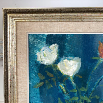 Roses - A MID CENTURY Oil on Board Study of Roses in the Impressionist Style Dated 1958 - Danish Vintage Framed Painting